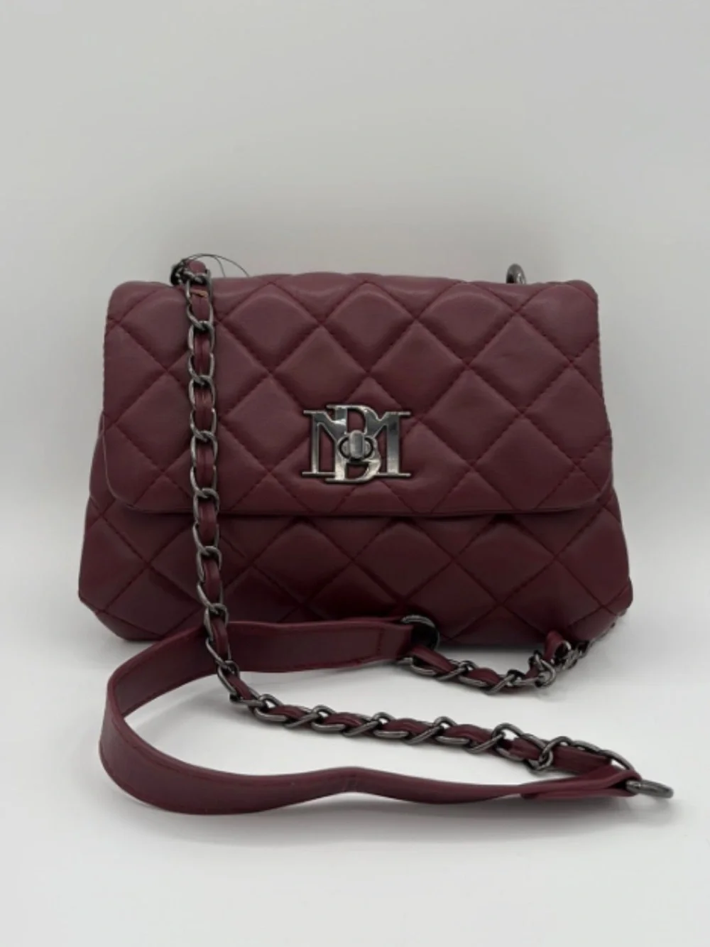 Badgley Mischka Quilted Burgundy Crossbody with Chain Strap